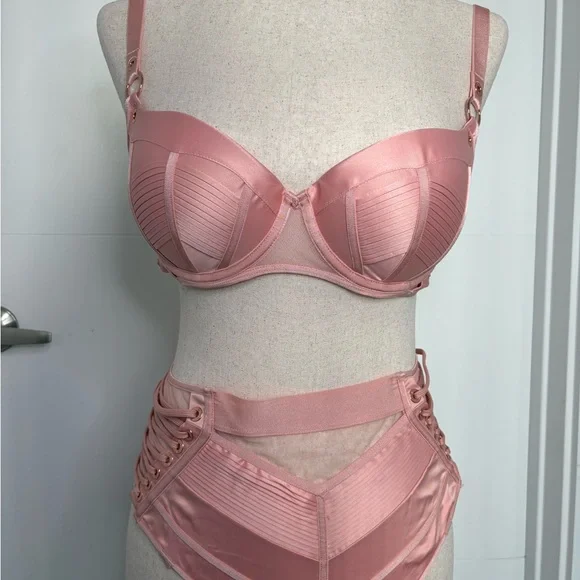 Honey Birdette Jerry Bra, Brief, and garter Blush Pink Bra Full Set - Picture 2 of 12